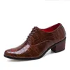 Men High Heel shoes Formal Leather Brown Loafers Dress Fashion Casual Shoes Zapatos Hombre