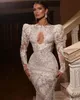 Eleganta bröllopsklänningar för brud 2022 Mermaid Bridal Gowns Lace Applique Hollow Out Långärmad Snygg Vestido de Novia