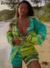 ゼナイドの緩い長袖のミニシャツのドレスを持つ女性プリント2022春の夏はセクシーなビーチ休暇のドレスY2K G220414