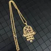 Pendant Necklaces Fatima Hand Crystal Necklace Gold Plating Long Chain Slid Pendants For Women Arabic Royal Bridal JewelryPendant