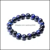 Beaded Strands Bracelets Jewelry Blue Tiger Eye Buddha Bracelet Natural Stone Round Beads Elasticity Rope For Men Women High Quality 6Mm 8M