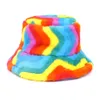 Berets N7MF Fashion Rainbow Stripes Plush Basin Hat Fisherman Unisex Faux Fur Wool Hats Fall Winter Hipster