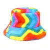 Boinas N7MF Moda Arco Iris Rayas Felpa Lavabo Sombrero Pescador Unisex Faux Fur Lana Sombreros Otoño Invierno Hipster