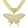 Подвесные ожерелья Hip Hop Bling Butterfly Collece с 13 мм Crystal Crystal Cuban Chian Choker для мужчин женщины заморожены ювелирными украшениями