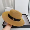 Ladies Wide Brim Beach Caps Designer Women Vacation Outdoor Caps Female Flat Straw Hat with Black Webbing7599255