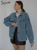 syiwidii denim for women closithedized jeans coat韓国コート春秋のジャケット春の秋のジャケットブルーアウトウェアl220815