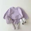 Koreli Bebek Giysileri Kız Kızlar Şeker Renkli Sweatshirts Pantolon 2 adet Setler Takipler Günlük Moda Çocuk Giyim Setleri G220509