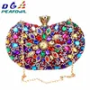 DG Peafowl 5Colors Two Side Luxury Crystal Floral Clutch Chain Bag Evening Woman Diamond Wedding Shoulder Wallet Purse handväskor 220517