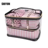 PVC Transparent Cosmetic Bag Organizer Travel Toiletry Bag Set Pink Beauty Case Makeup Case Beautician Vanity Necessaire Trip 210729