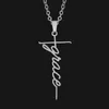 Pendant Necklaces 1pc Stainless Steel Cross I Love Jesus Grace Trust Chain Necklace Women Men Fashion Jewelry Gift WholesalePendant Godl22