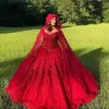 Red Quinceanera Dresses with Cloak Wrap Cape Flowers Sweetheart Lace-up Corset Princess Dress Vestidos De Quinceanera 2022 Estidos Para 15 BC14207