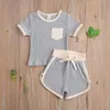 Baby Summer Clothing Kids 2 Piece Ribed Outfit Set Short Sleeve Pocket Top Shorts For Children Boys Girls 220620