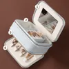 Portable Travel Jewelry Box with Mirror Double Zipper PU Leather Small Gifts Display Storage Organizer for Rings Earrings Necklaces Bracelets