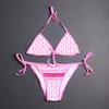 Różowy Projektant List Bikini Dom Odzież Lato Outdoor Women Beach Swimwear Moda Backless Swimsuit Do Basenu