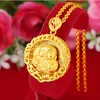 Pendant Necklaces Long Not Fade Maitreya Buddha Guanyin 24k Real Yellow Solid Gold Plated Women Men Necklace Fastness CouplesPendant