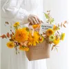 Kraft Paper Flowers Box Handväska Foldbar Rose Florist Bouquet Gift Wedding Present Packing Bag Valentine's Day Party Decoration