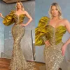 2022 Long Sleeve Gold Beaded Sequined Mermaid Evening Dresses Gowns For Woman Night Wear Party Plus Size Abendkleider B0712x23