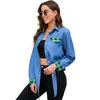 Camicette da donna Camicie Moda Donna Manica lunga Camicia di jeans Casual Stringata Elegante Collo con risvolto OL Top asimmetrici Primavera Blusas Femininas