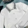 ホワイトスーツジャケットハンドメイドネイルビーズインレイドダイヤモンド汎用スカート2ピース秋の新しいスタイル