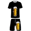 Herrspårar Summer Men's Sets Beer 3D Print Tracksuit Men Sportwear Casual 2 Pieces Set T-shirt Shorts Man Cloth Slim Sports SU