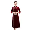 Casual Dresses Mother Dress Spring and Autumn Gold Velvet Female Large Size Wedding Cheongsam Noble Button Diamond Brodery QC96Casual