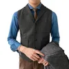 Hommes Gilets Costume De Mariage Vert Armée Chevrons Marron Laine Tweed Col Tailleur Homme Gentilhomme D'affaires Gilet ChalecosMen's Phin22