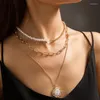 Anhänger Halsketten Barock Imitation Perlen Halskette Für Frauen Punk Asymmetrische Grundkette Multi Layer Choker Kragen Temperament