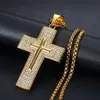 Naszyjniki wiszące złoto srebrne kolorowe wisywania krzyżowe ze stali nierdzewnej Pełna krysztonowa brukowana mężczyźni Bling mrożony hip hop rock biżuteria prezentp