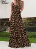 Celmia Bohemian Summer Dress Women Vintage Maxi Sundress Sexy Sleeveless Leopard Print Party Dress Casual Vestido Oversized CX220331