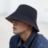 남자 야외 패션 면화 단색 파나마 일몰 보호 남성 거리 스타일 어부 모자 모자 220519를위한 양면 버킷 모자