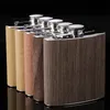 6oz Portable Pocket Stainless Steel Hip Flask Flagon Wood Grain Pattern Whiskey Wine Pot Drinker Alcohol Bottle Travel Tour Drinkware HY0412