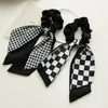 Summer Double Layer Ponytail Holders black white plaid Houndstooth patchwork Ribbon Elastic Hair Bands Girls Headwear Women Hair Accessories