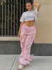 Women's Pants & Capris Forefair 2022 Y2K Baggy Cargo Women Low Waist Sweatpant Pink Vintage Street Pockets Wide Leg Trousers Joggers Pant Ca