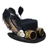 Bérets Laine noire bricolage Fedora Steampunk chapeau haut de forme victorien pour femmes hommes Steam Punk Gear chapellerie lunettes fête CapBérets BéretsBérets Wend22