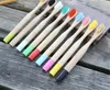 Rainbow Bamboo Tandbrush Multi Colors Round Handle Black Bristle Vuxen Tandenborstel Trähandtag Låg kol Tandborste2649280