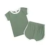 Été nouveau-né bébé garçons filles vêtements ensembles coton coton solide à manches courtes t-shirts à col o de shorts 2pcs