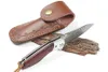 1st Damascus Flipper Folder Knifer VG10 Damascuss Steel Blade Rosewood + Steel Head Handtag Ball Bearing EDC Pocket Knives With Leather Mante