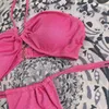 Pembe parıltılı bikini seti kadın moda mayo mayosu bandaj seksi bling mayolar seksi ped row-parça düz renkler basit stil