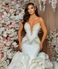 Mermaid Wedding Dresses Sexy Vestidos de Ruffle Longo Longo Cristal Diamante de Diamante