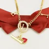 Chains Red Color Heart LOVE Tag Pendant Necklace Copper Zircon Stone Round Circle Clasp Buckle Chain Gothic Jewelry GiftChains