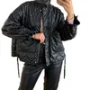 Kadın Pu Parkas Coat Kış Ceketi Sahte Deri Out Gare Pocket Uzun Kollu Üst Sokak Giyim Ceket Bayanlar Zarif Ceket TRF L220728