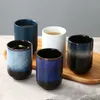 Reactive Glaze Tasse à thé japonaise artisanale, grande tasse en céramique sans poignée, tasses à thé Yunomi Sushi, 11 oz, bleu noir