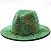 Basker full diamant justerbar platt topp fedora hatt bling strass