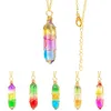 Fil enroulé couleur Grad verre cristal balle hexagone pendentif guérison Chakra collier pour femmes bijoux