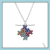 Autismmedvetenhet Jigsaw Halsband Mticolor Crystal Puzzle Piece Pendant Jewelry Drop Delivery 2021 Halsband Pendants FRM9R