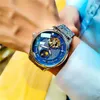 Нарученные часы Автоматические часы мужчины золотые водонепроницаемые механические наручные часы Луны фаза повседневная подлинная кожа