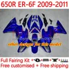 مجموعة Fairings لـ Kawasaki Ninja 650r Er 6 F 650 650 R Body Er6 F Er6f 09 10 11 Bodywork 17No.18 ER-6 F 650-R 09-11 Cowling ER-6F 2009 2010 2011 OEM Fairing Blue Black