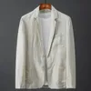 Męskie garnitury męskie blezery biały bawełniany lniany garnitur płaszcz męski letni lato czysty kolor Slim Casual Business Thin Mens Blazer
