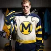 2022 NCAA Custom Michigan Wolverines Maillot de hockey cousu 37 Jack Leavy 43 Luke Hughes 51 Garrett Van Wyhe 55 Jake Gingell 56 Dylan Duke Nick Granowicz Ethan Edwards