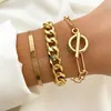 3pcs/conjunto Moda Bracelete de link de cadeia grossa para mulheres vintage cadeia de cobras dourada coloris pulseiras de pulseiras de conjunto de jóias